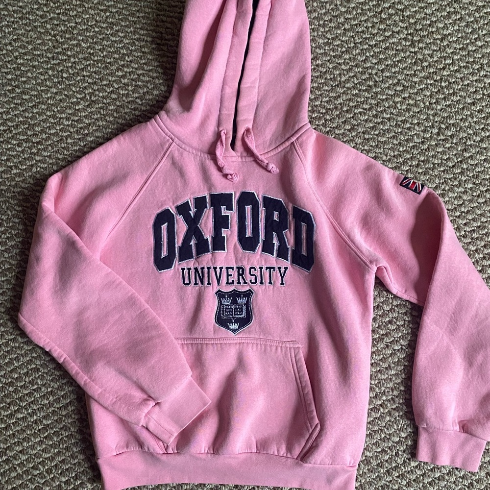 Oxford University Hoodie in PINK with black lining inside  the hood. Medium.